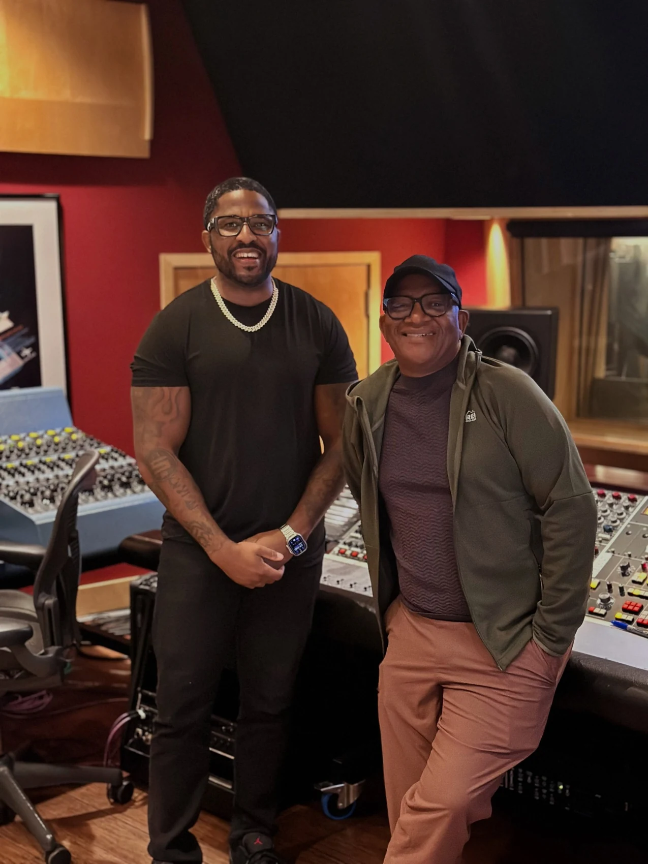 Sherman with a colleague in a recording studio